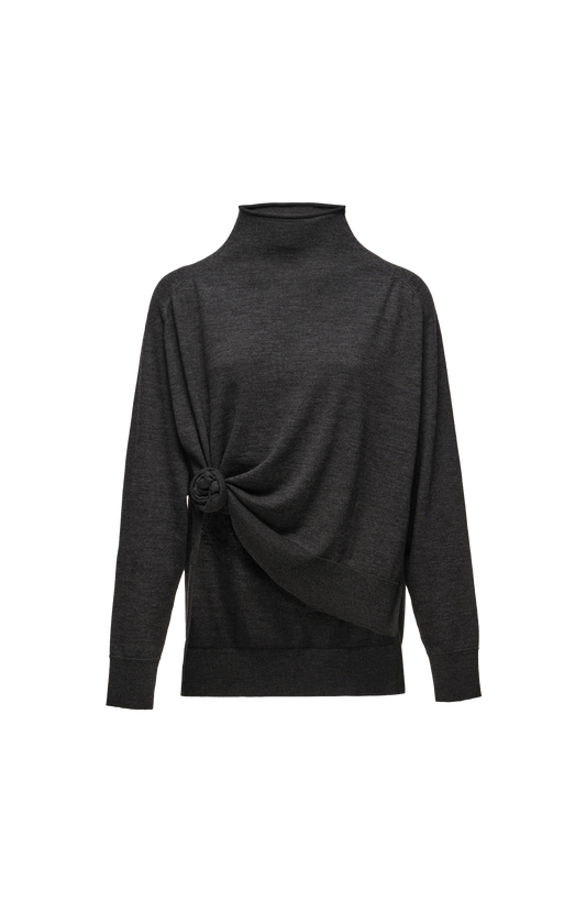 Knot Detail Wool Sweater in Grey