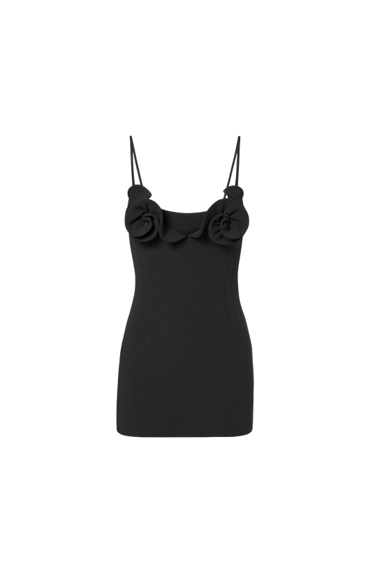 Magda Butrym Black Mini Dress with Floral Neckline