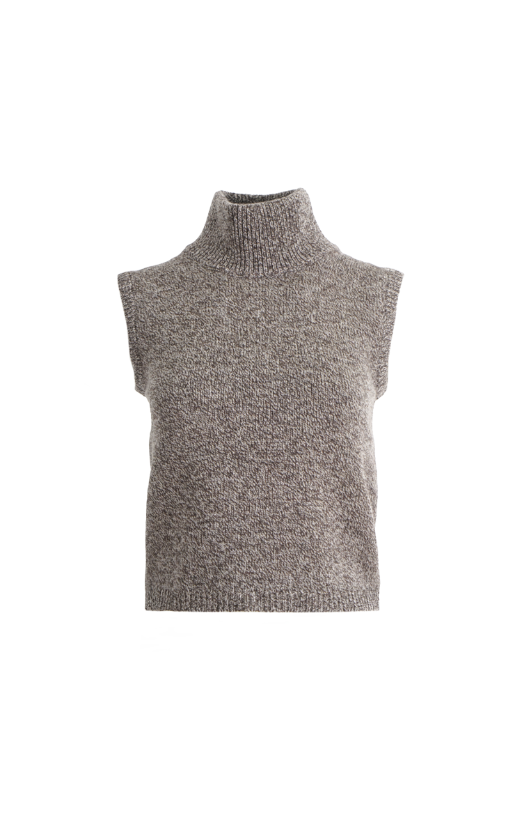 Sleeveless Wool Turtleneck Top in Brown