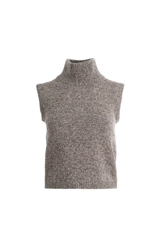 Sleeveless Wool Turtleneck Top in Brown