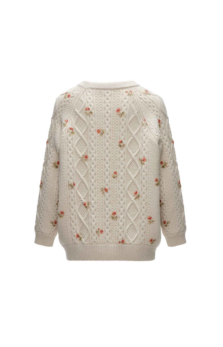 Floral Cable-Knit Sweater in Cream