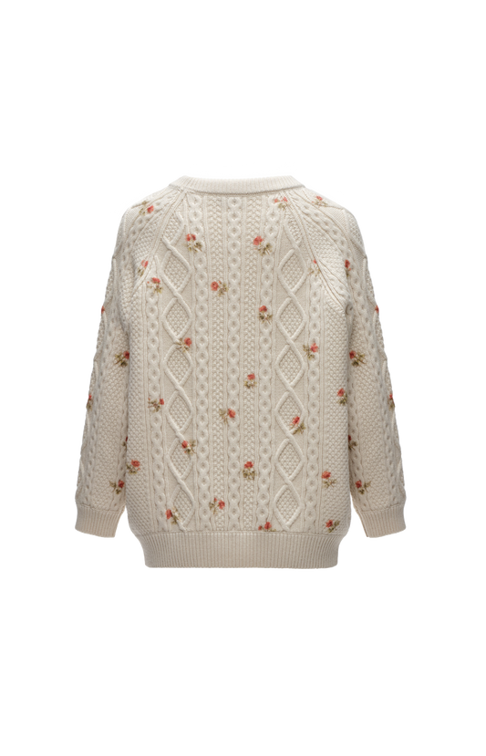 Floral Cable-Knit Sweater in Cream