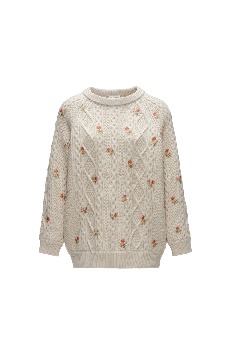 Floral Cable-Knit Sweater in Cream