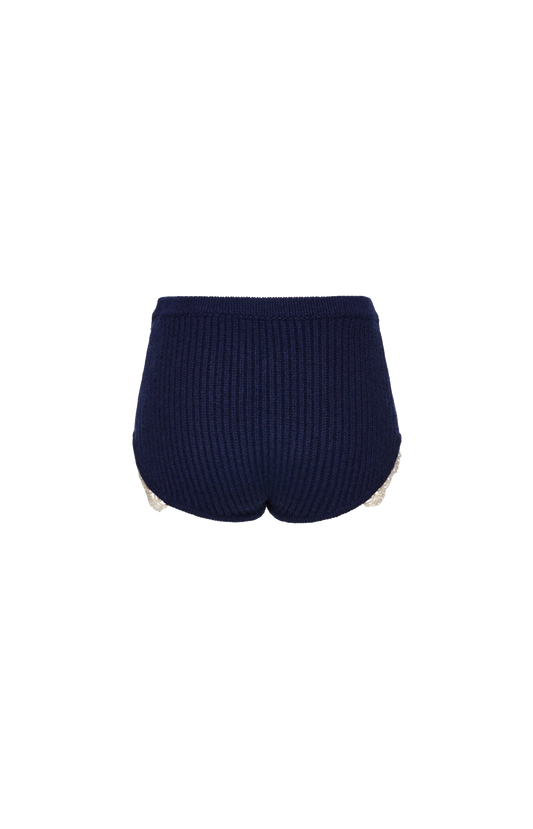 Cashmere crochet-trim shorts in navy