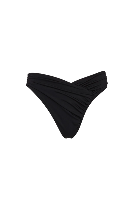 Ruched Asymmetric Swim Bottom in Black