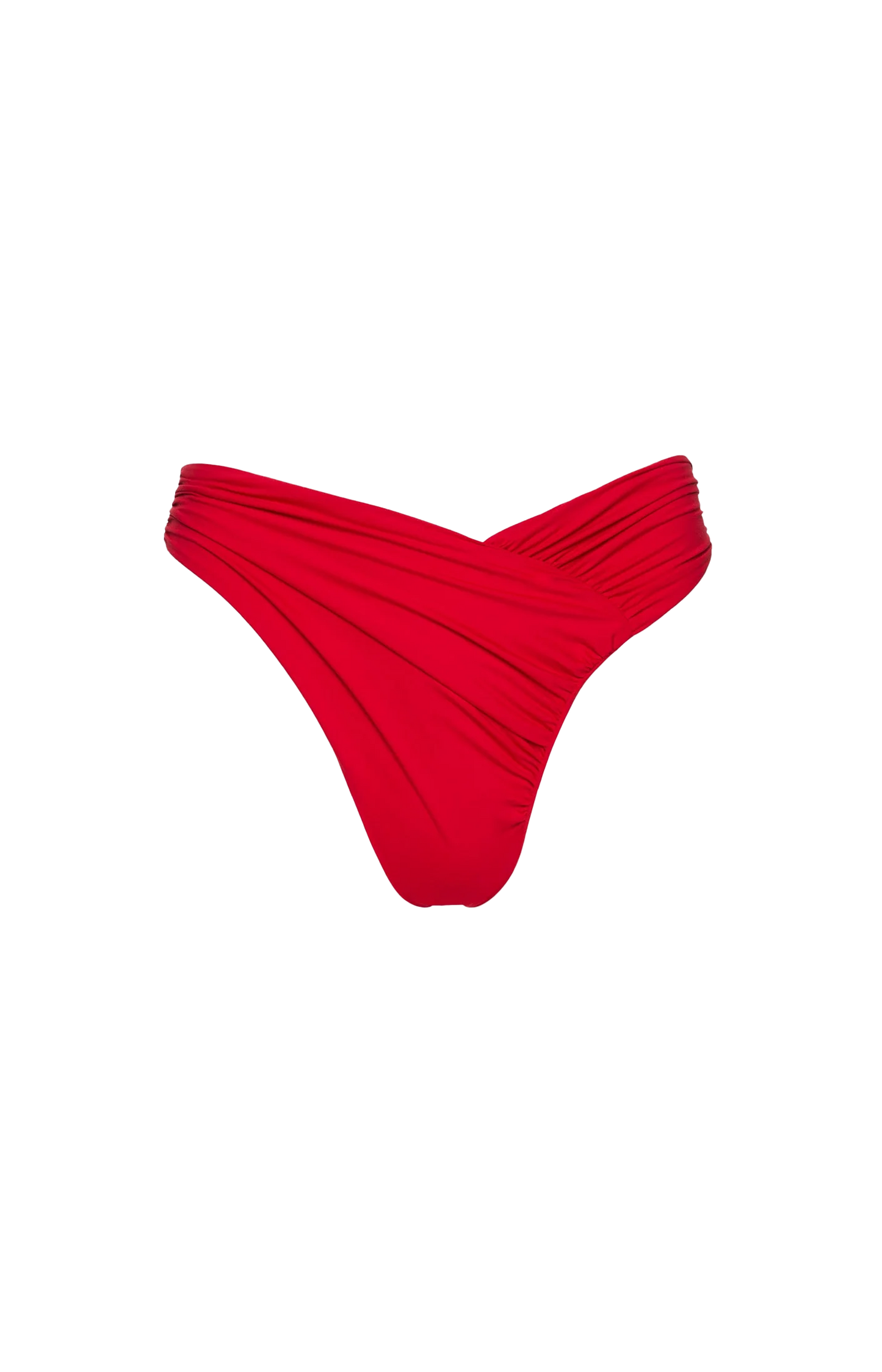 Ruched Asymmetric Swim Bottom in Red