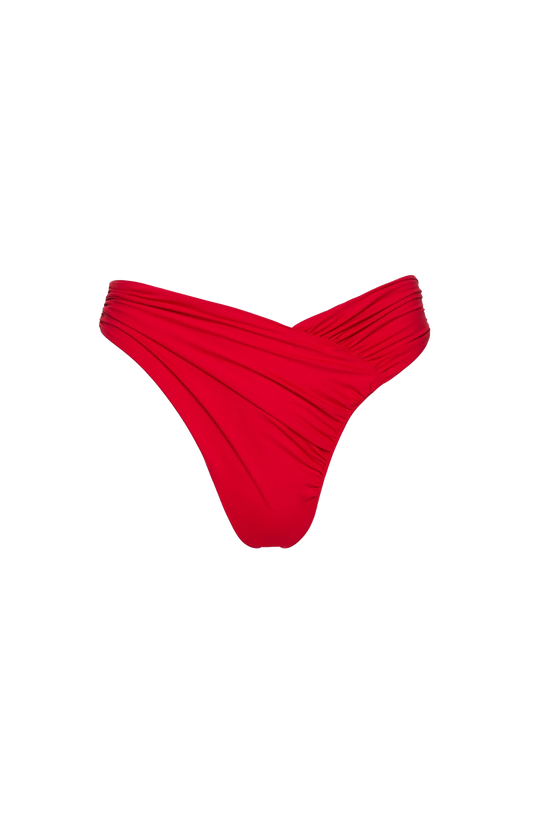Ruched Asymmetric Swim Bottom in Red