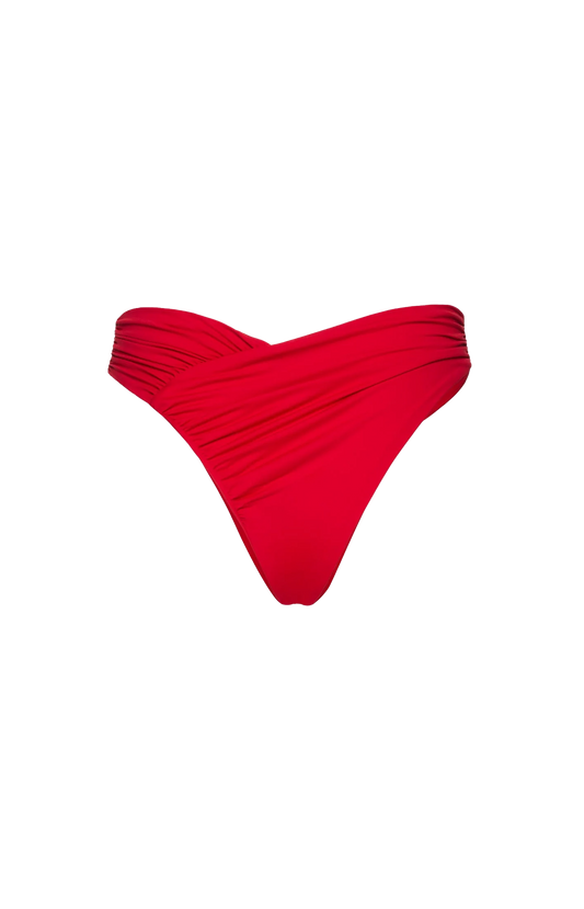 Ruched Asymmetric Swim Bottom in Red