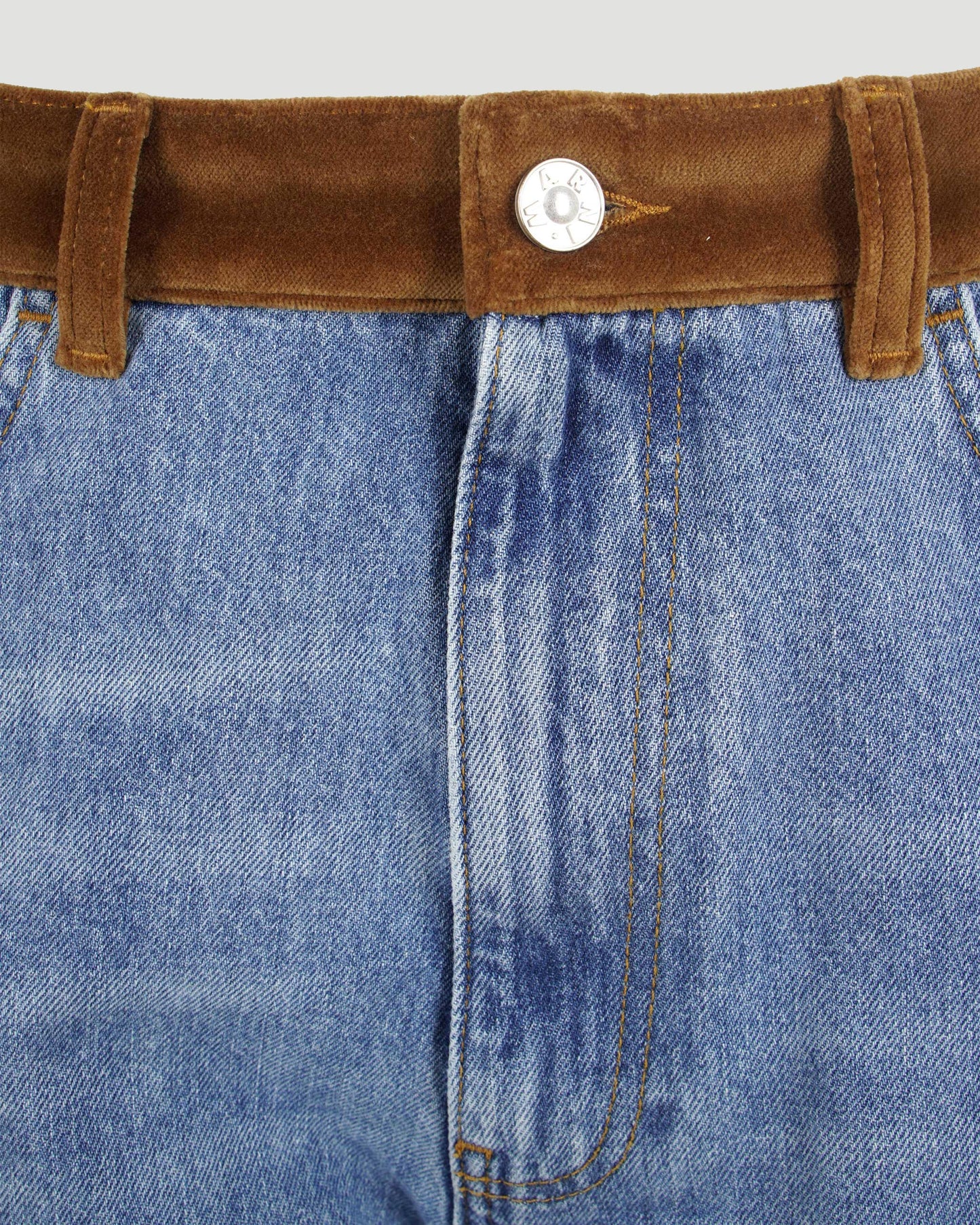 Blue Denim Trousers With Velvet Waistband