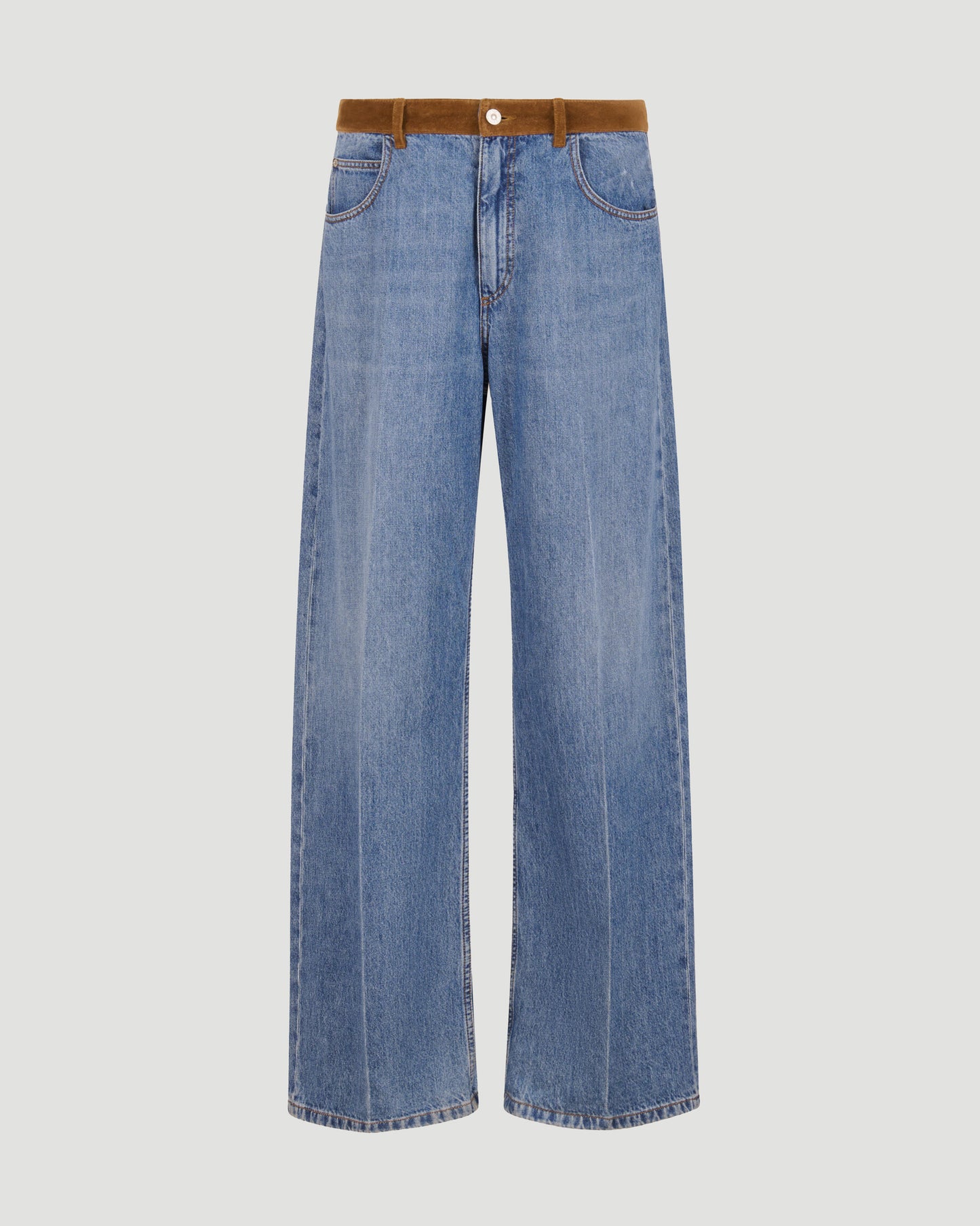 Blue Denim Trousers With Velvet Waistband