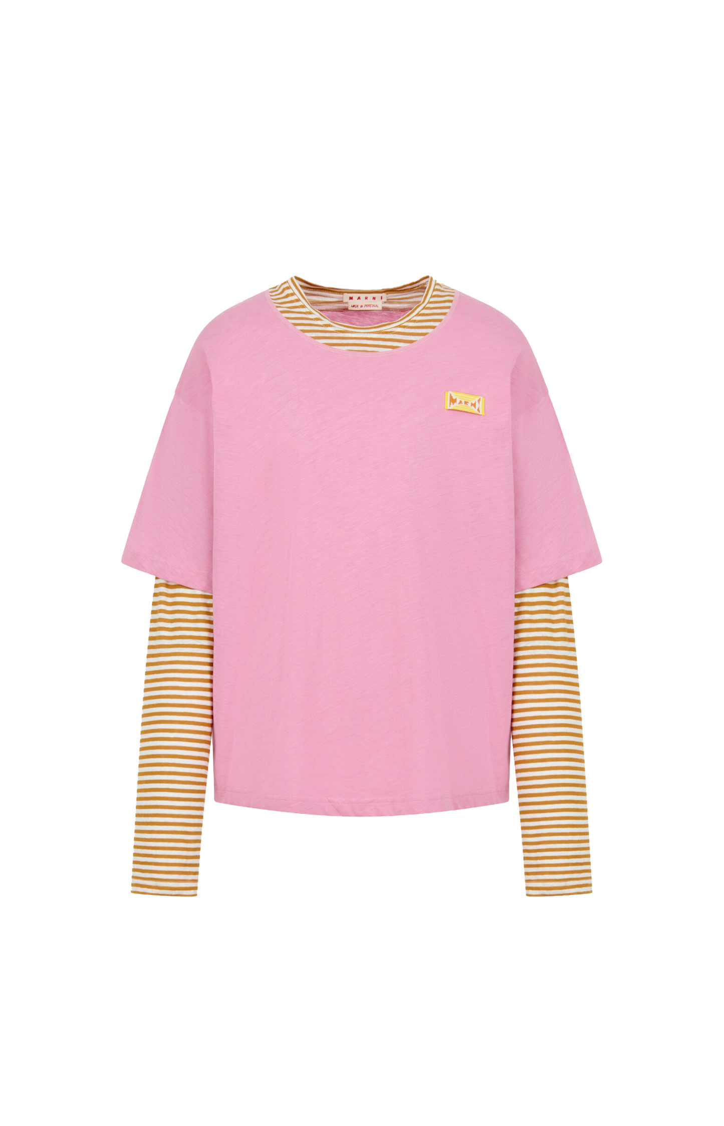 Pink and mustard layered cotton T-shirt