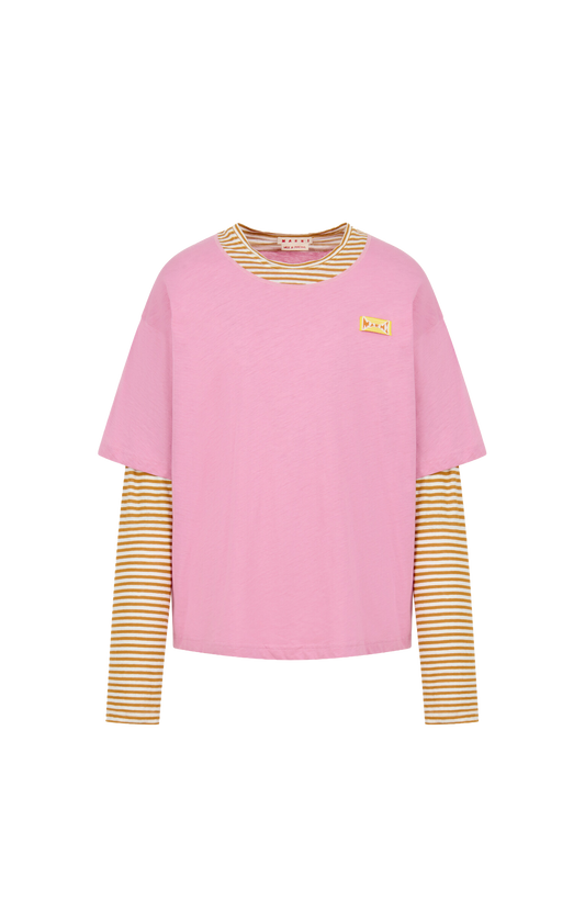 Pink and mustard layered cotton T-shirt