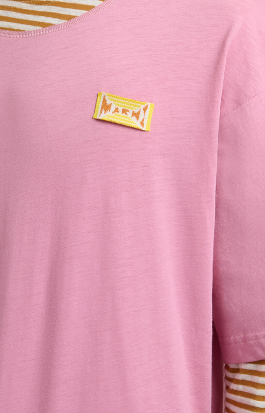 Pink and mustard layered cotton T-shirt