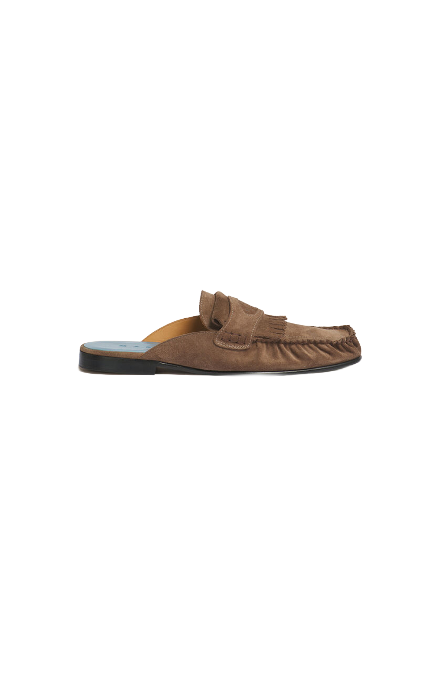 Suede Sabot with Fringe Trim
