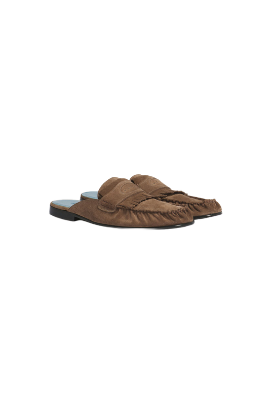 Suede Sabot with Fringe Trim