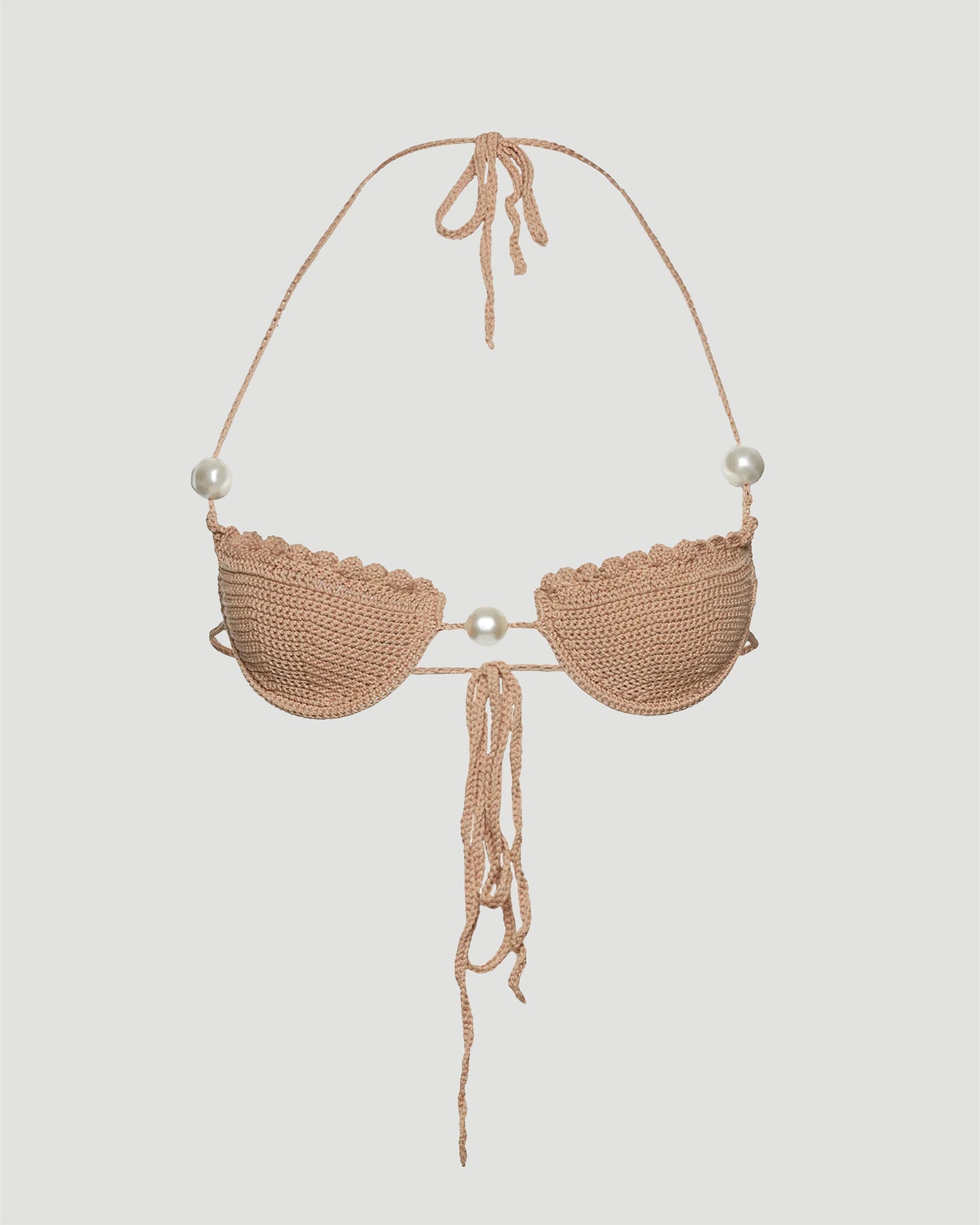 Pearl Crochet Bra in Brown