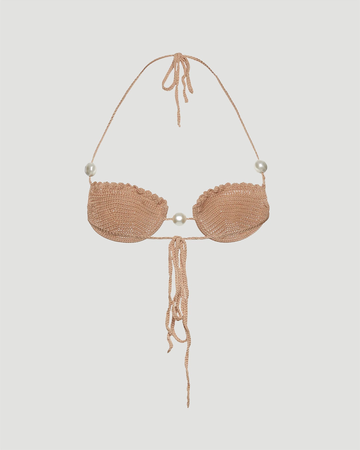 Pearl Crochet Bra in Brown