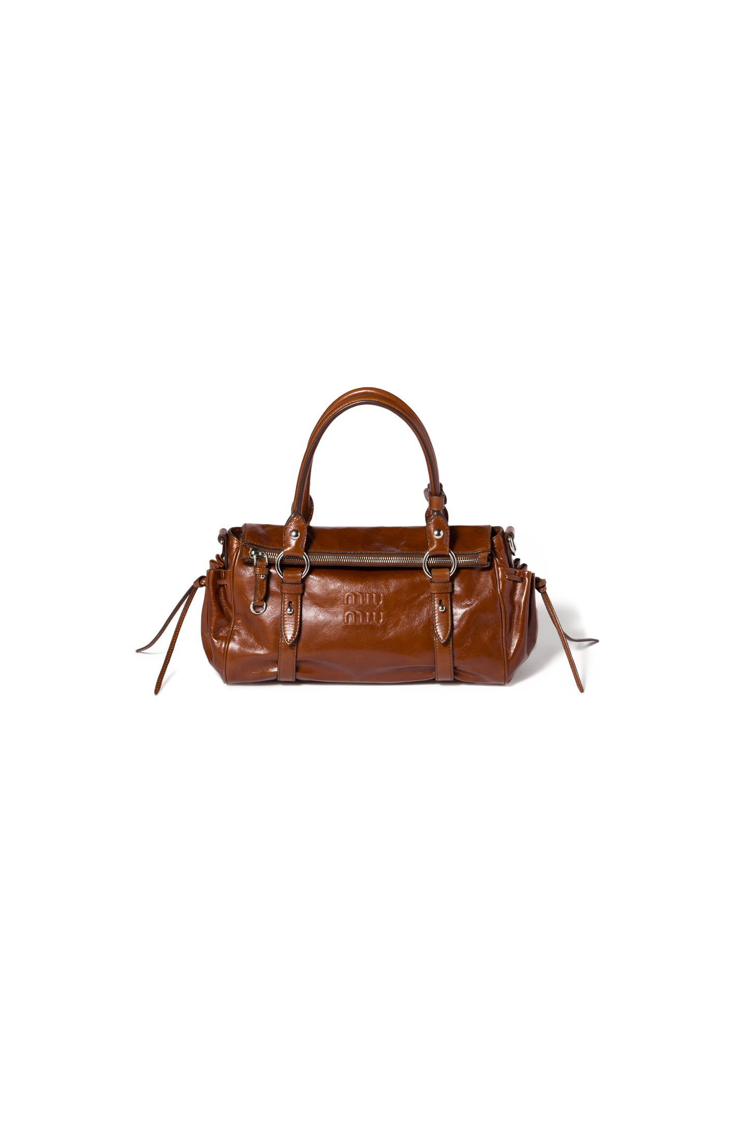 Glossy Leather Handbag in Palisander