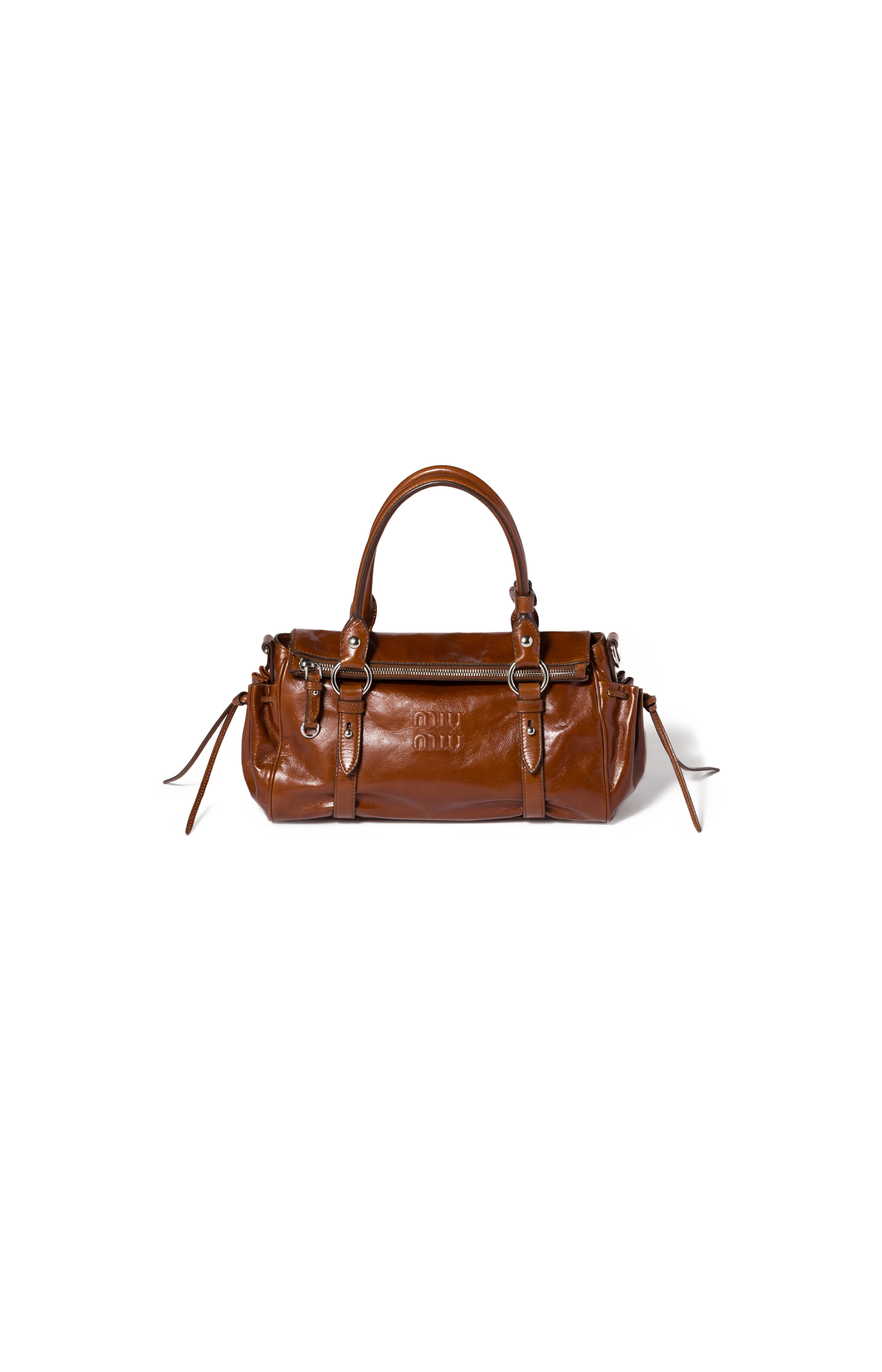 Miu Miu Glossy Leather Handbag in Palisander — front view