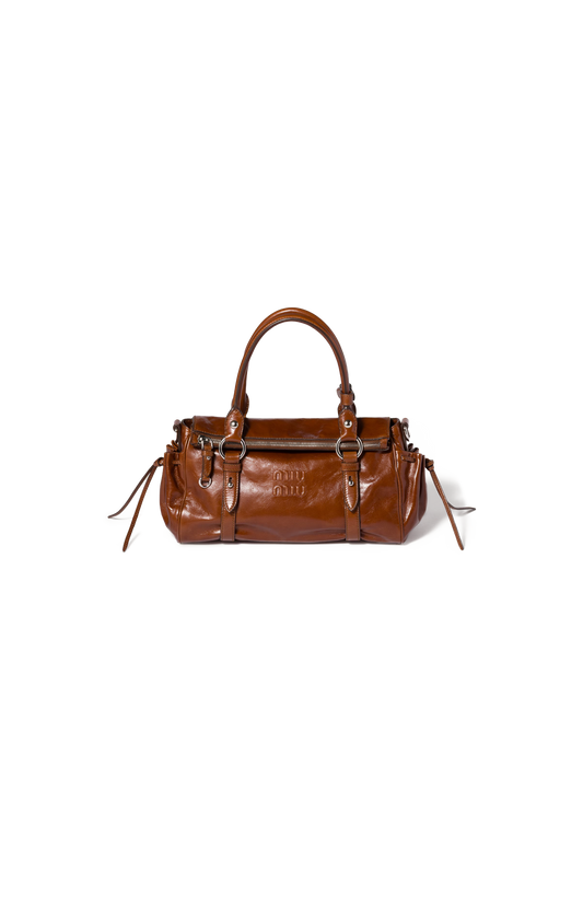 Miu Miu Glossy Leather Handbag in Palisander — front view