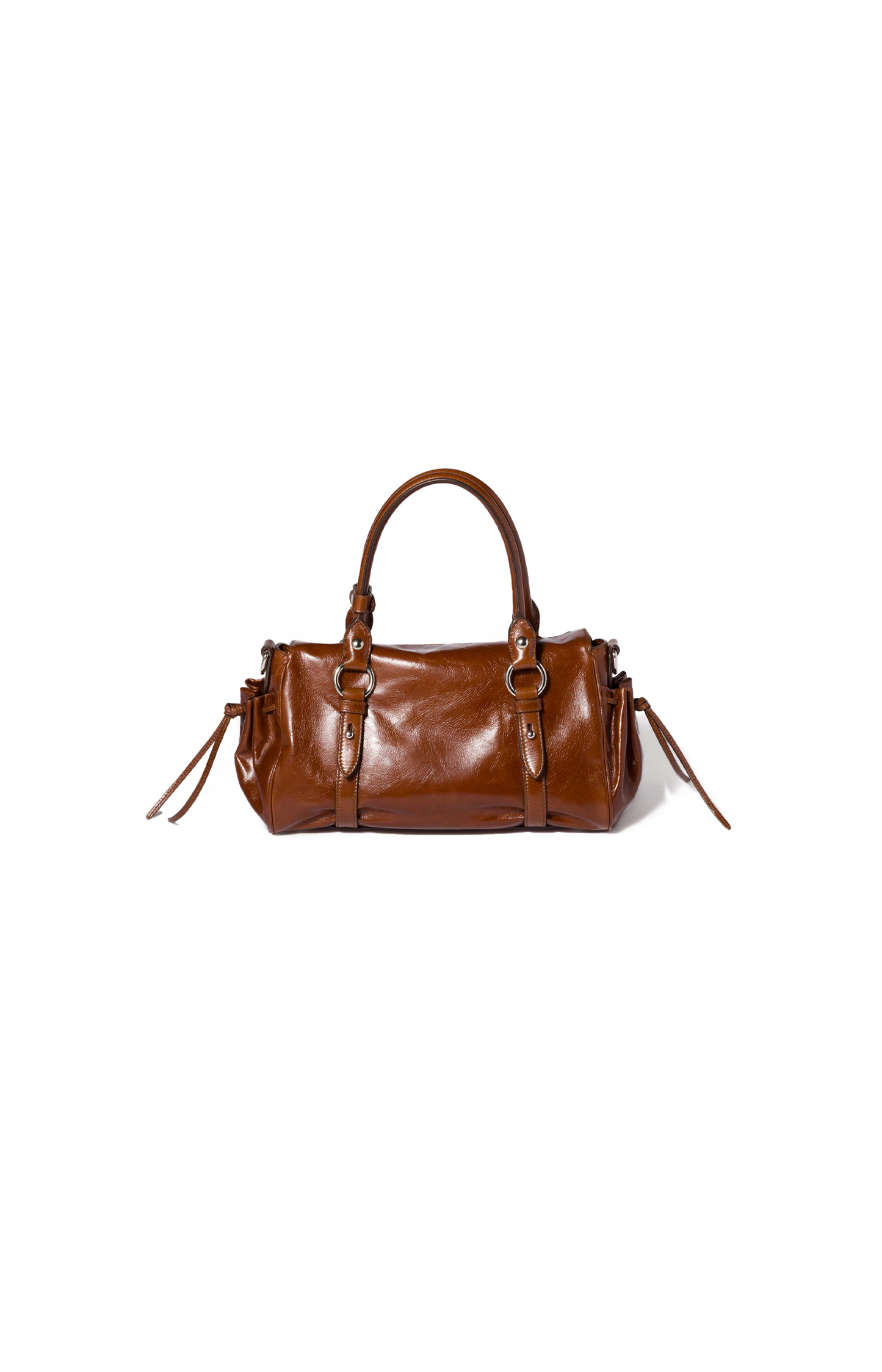 Glossy Leather Handbag in Palisander