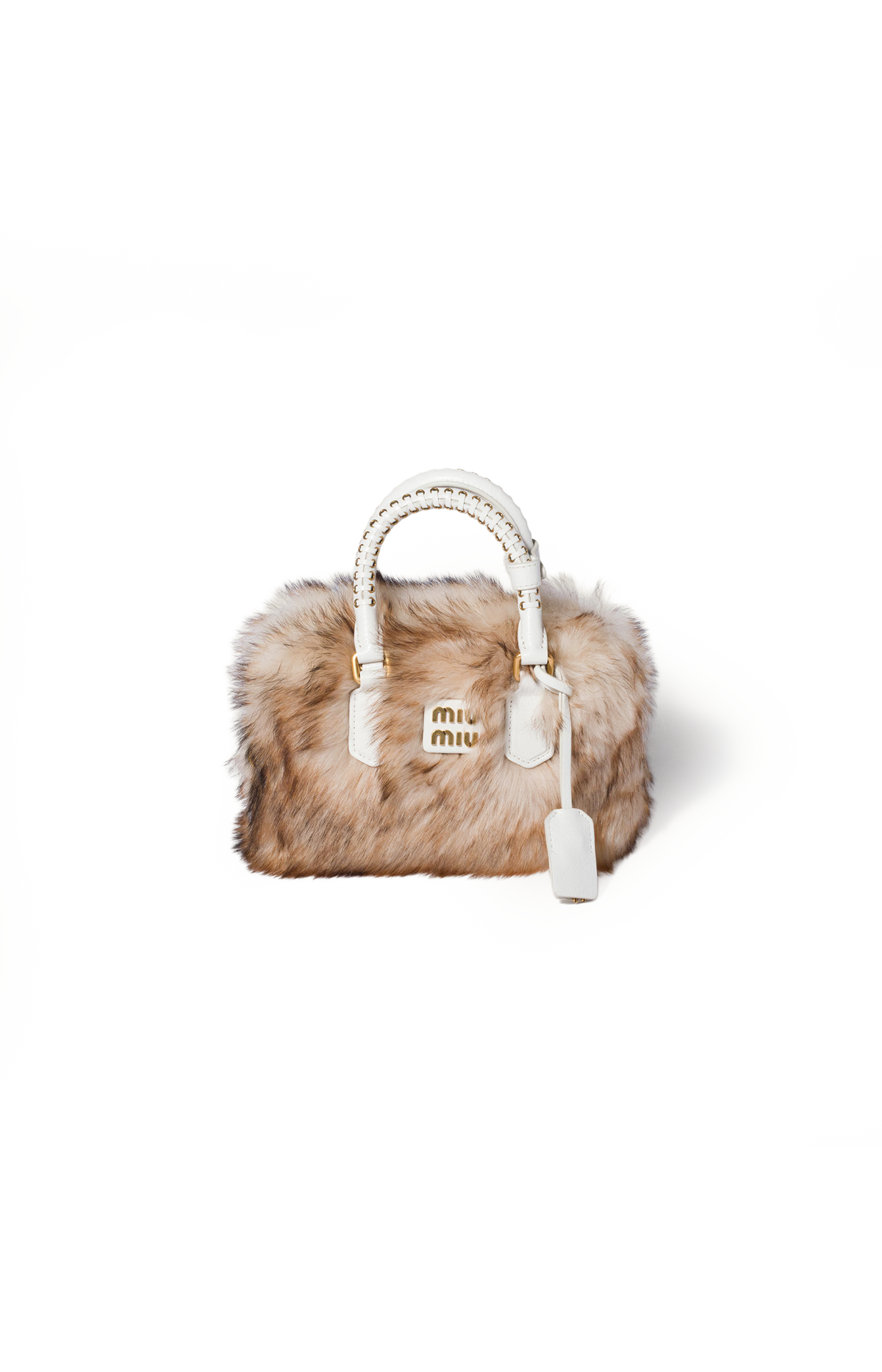Miu Miu Arcadie Shearling and Leather Bag in Ivory — front view