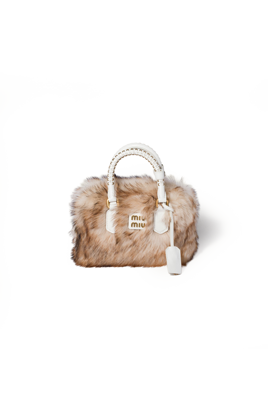 Miu Miu Arcadie Shearling and Leather Bag in Ivory — front view