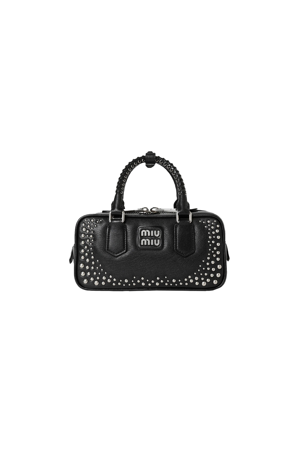 Miu Miu Arcadie Studded Leather Bag in Black — front view