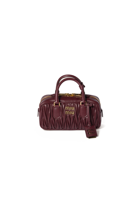 Miu Miu Arcadie Matelassé Nappa Leather Bag in Burgundy — front view