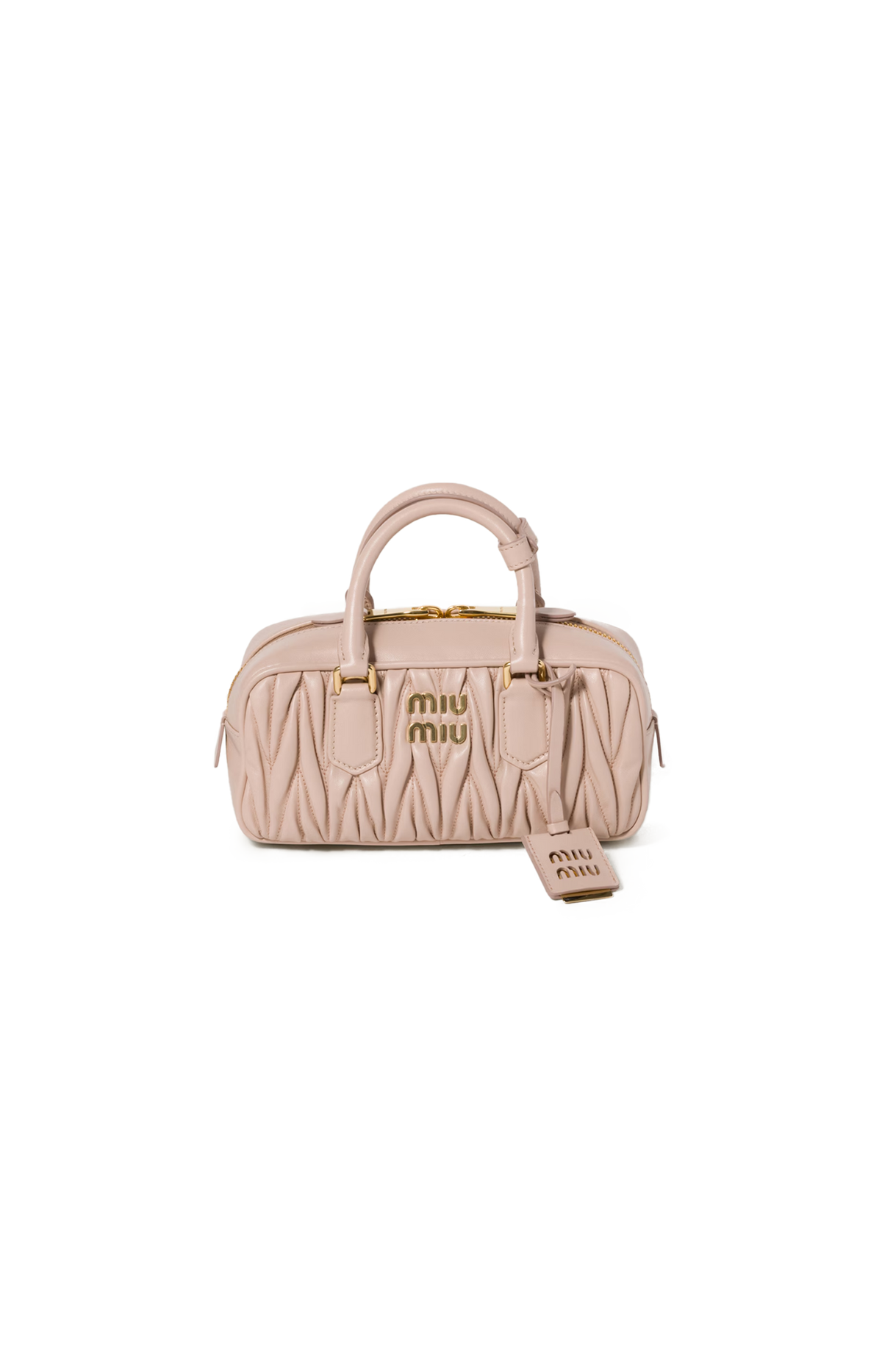 Miu Miu Arcadie Matelassé Nappa Leather Bag in Powder Pink — front view