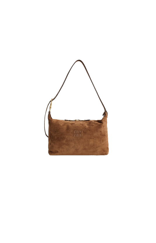 Miu Miu Spirit Suede Bag in Cocoa — front view
