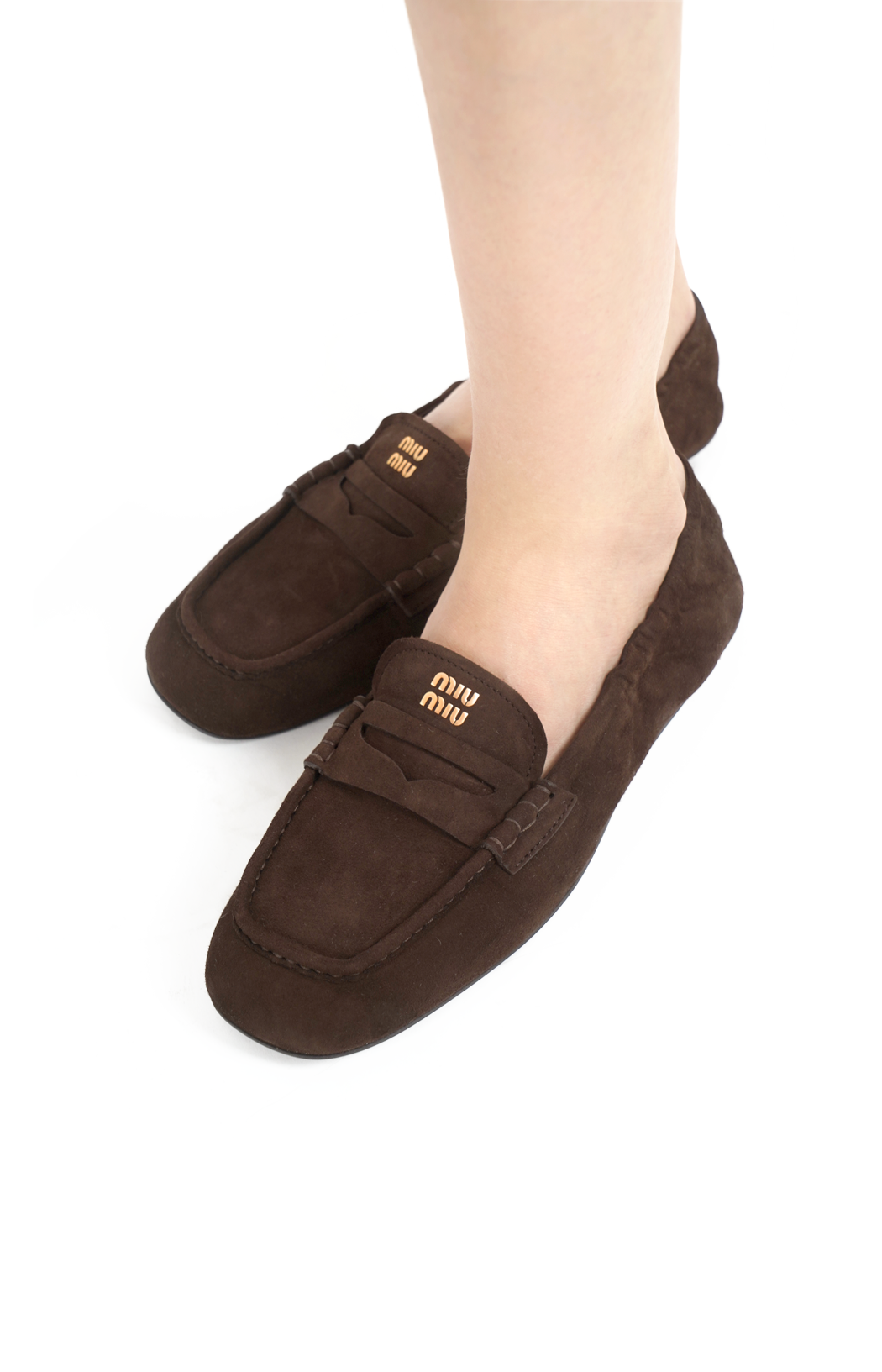 Miu Miu Ruches Logo Suede Loafers in Brown — product photo 2