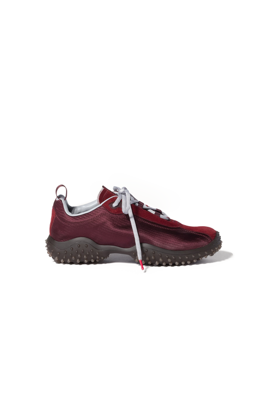 Miu Miu Bubble Technical Fabric and Suede Sneakers in Burgundy — front view