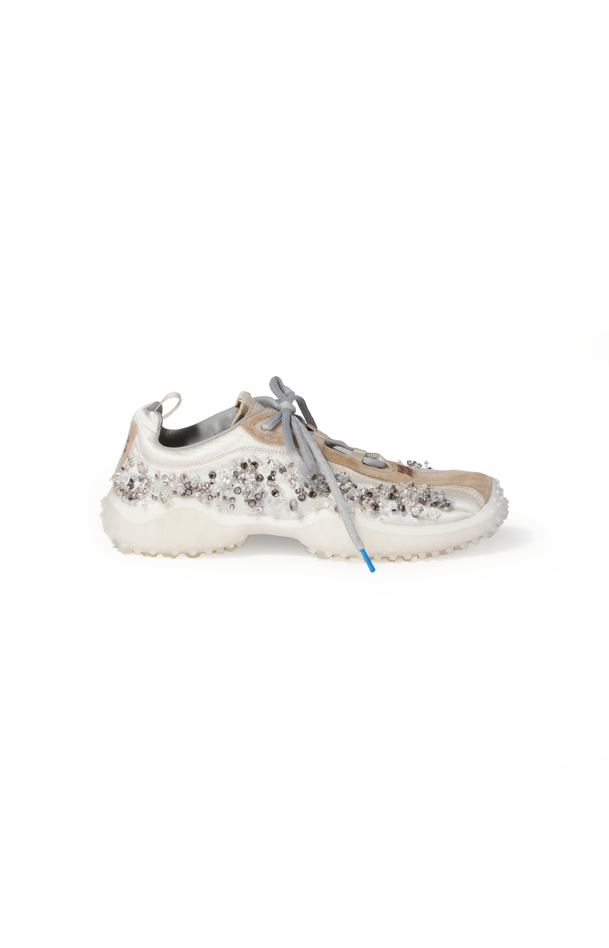 Bubble Embroidered Technical Fabric and Suede Sneakers in Ivory