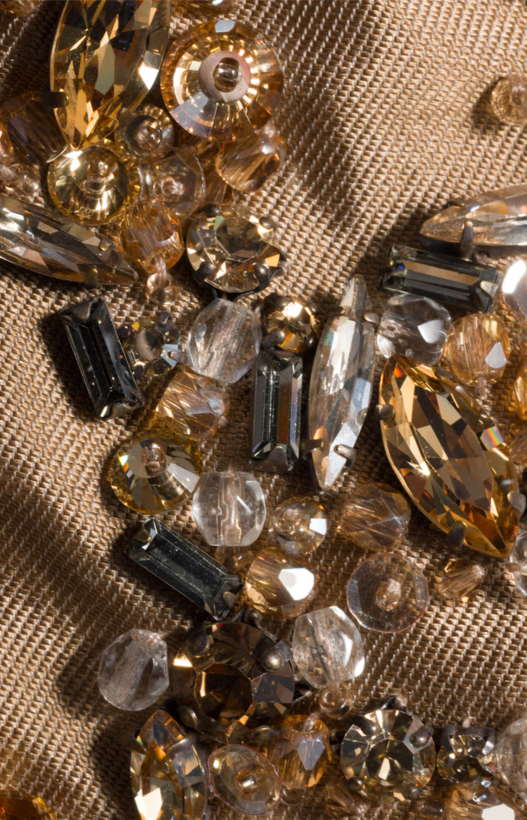 Embroidered Wool and Shearling Hat in Blue/Mahogany/Honey
