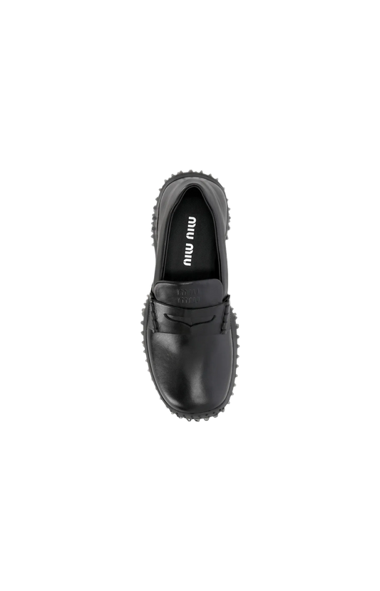 Miu Miu Logo Leather Loafers in Black — product photo 2