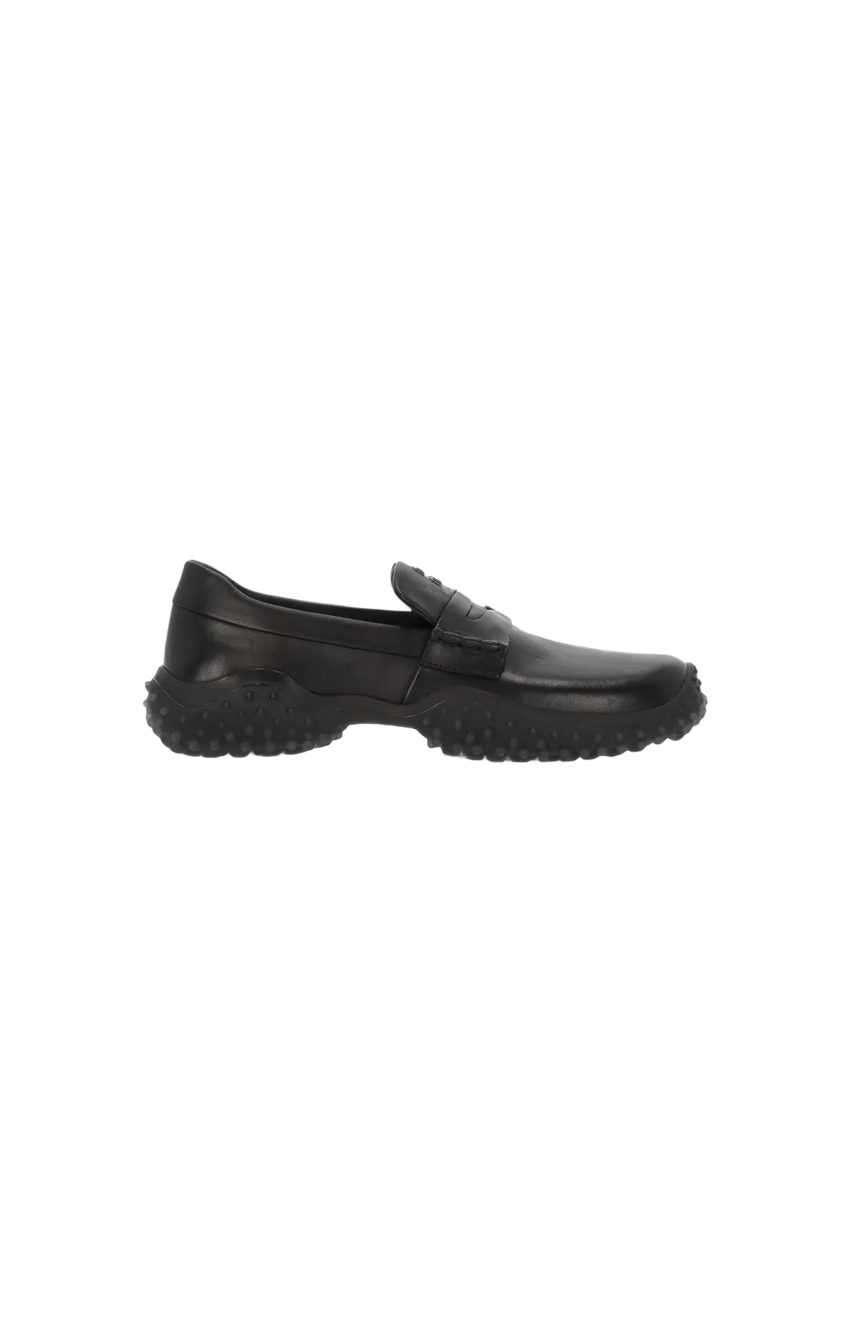 Miu Miu Logo Leather Loafers in Black — front view