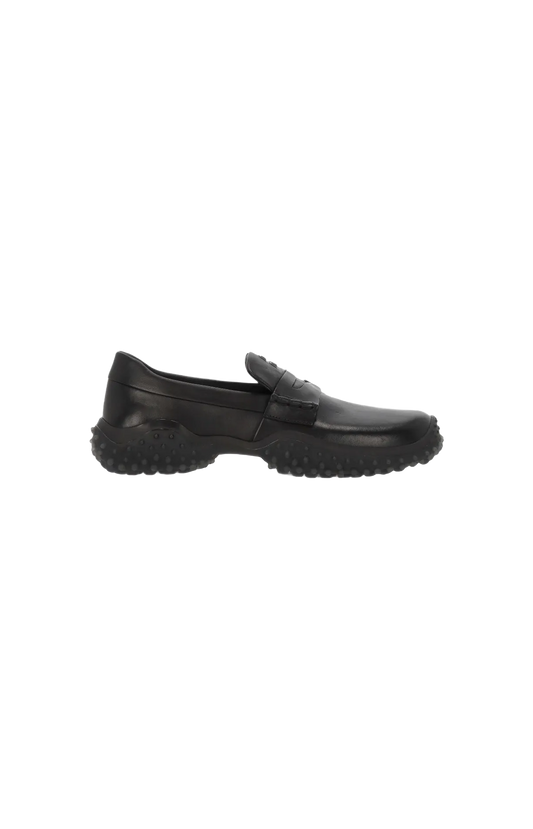 Miu Miu Logo Leather Loafers in Black — front view