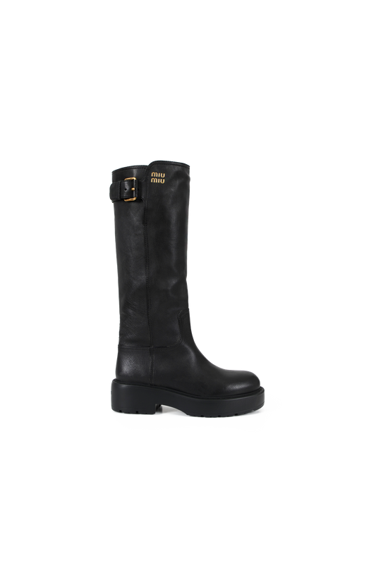 Leather Knee-High Lug-Sole Boots