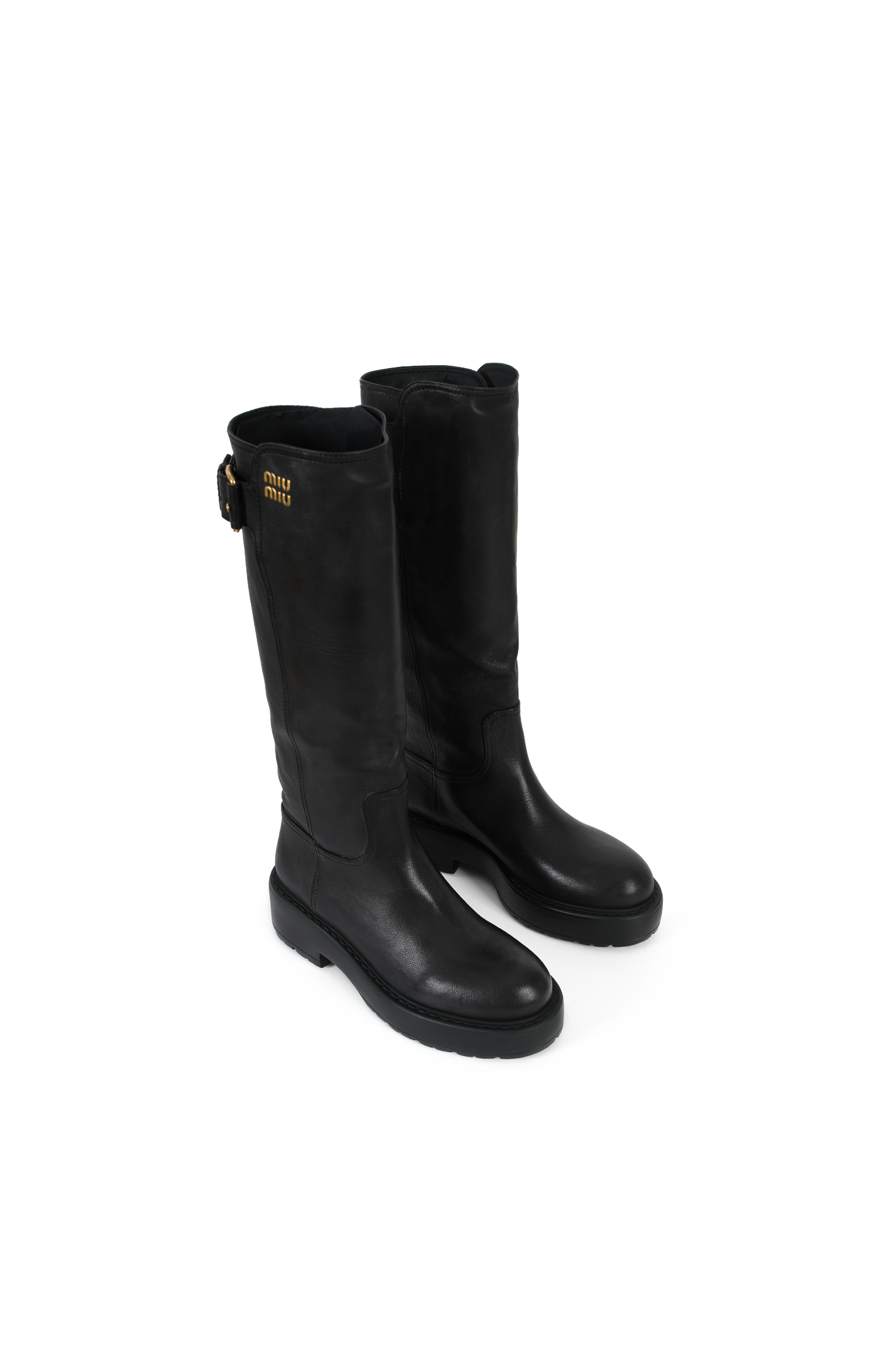 Leather Knee-High Lug-Sole Boots
