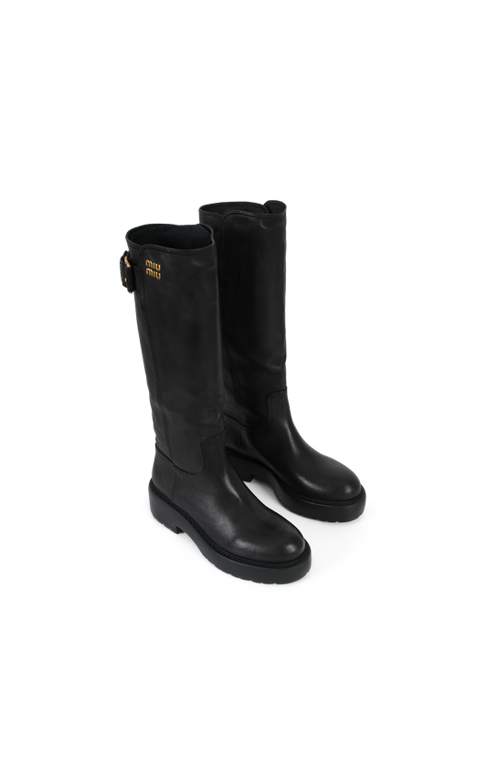 Leather Knee-High Lug-Sole Boots