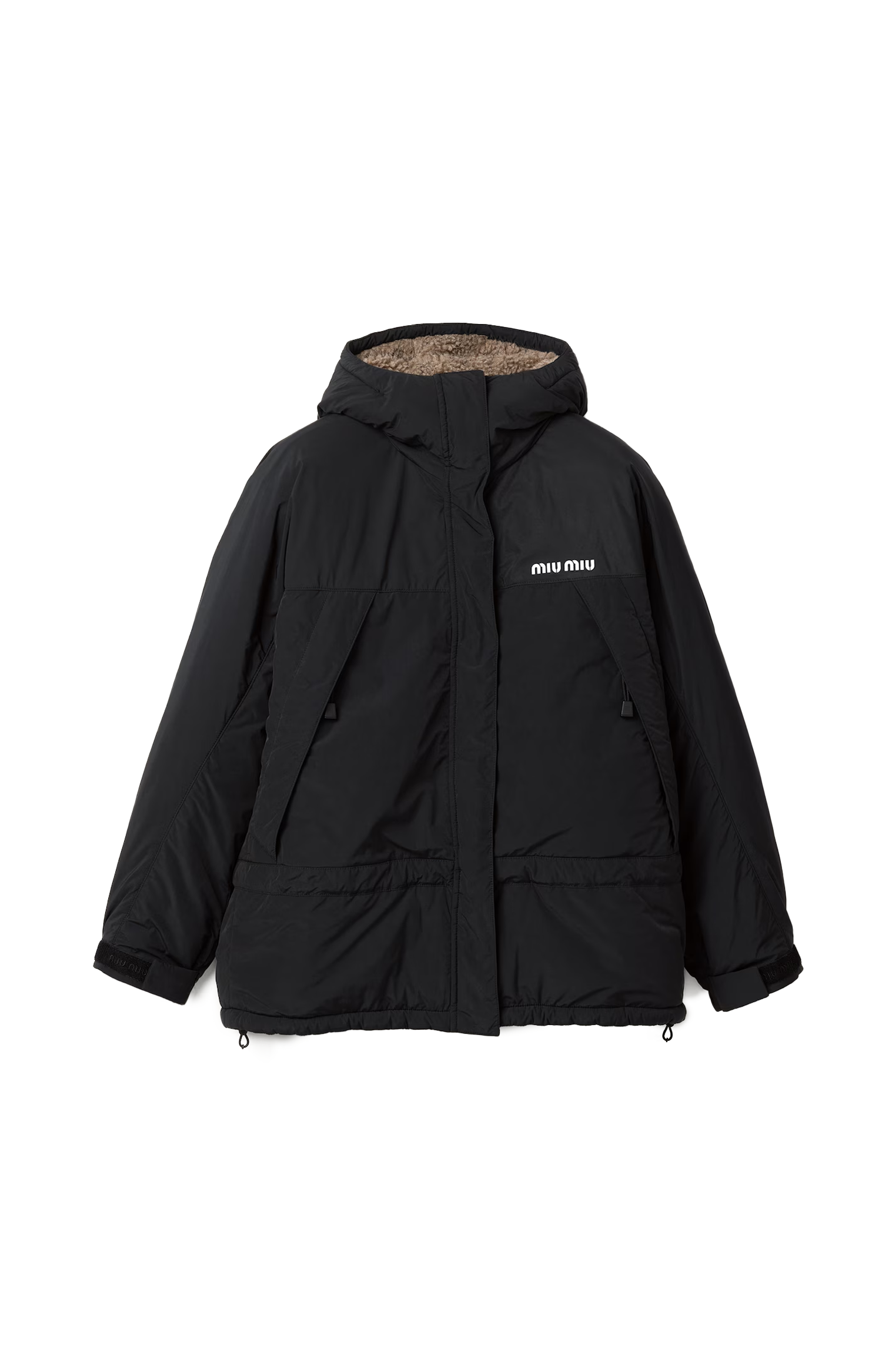 Miu Miu Pongé Down Jacket in Black — front view