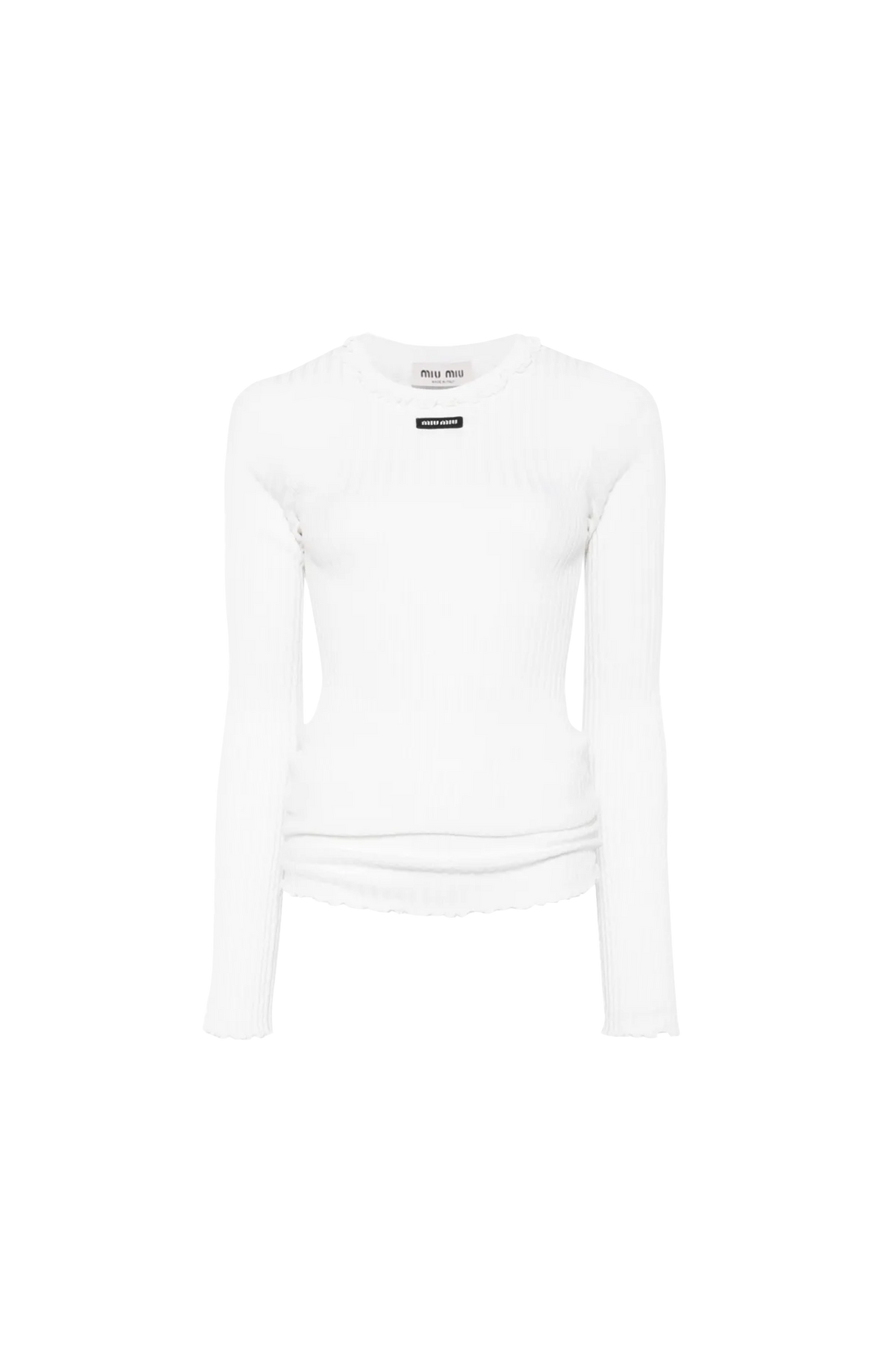 Miu Miu Silk Crew-Neck Sweater in White — front view