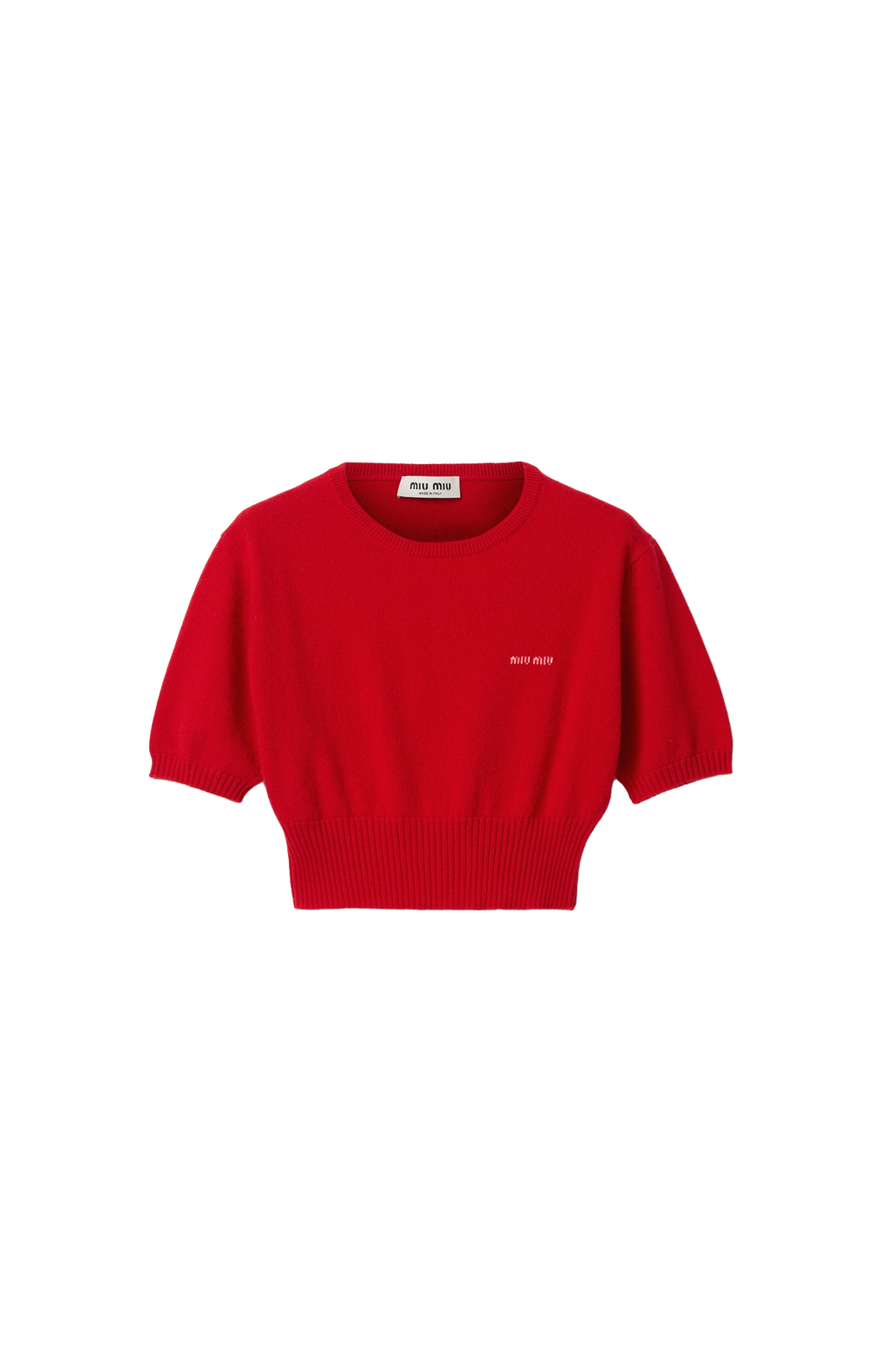 Miu Miu Cropped Cashmere Sweater in Red — front view