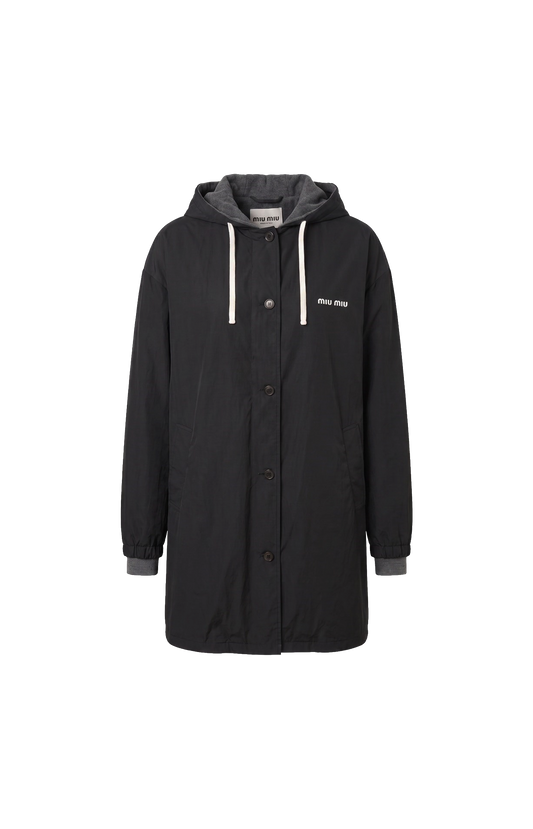 Single-Breasted Pongé and Fleece Caban Jacket