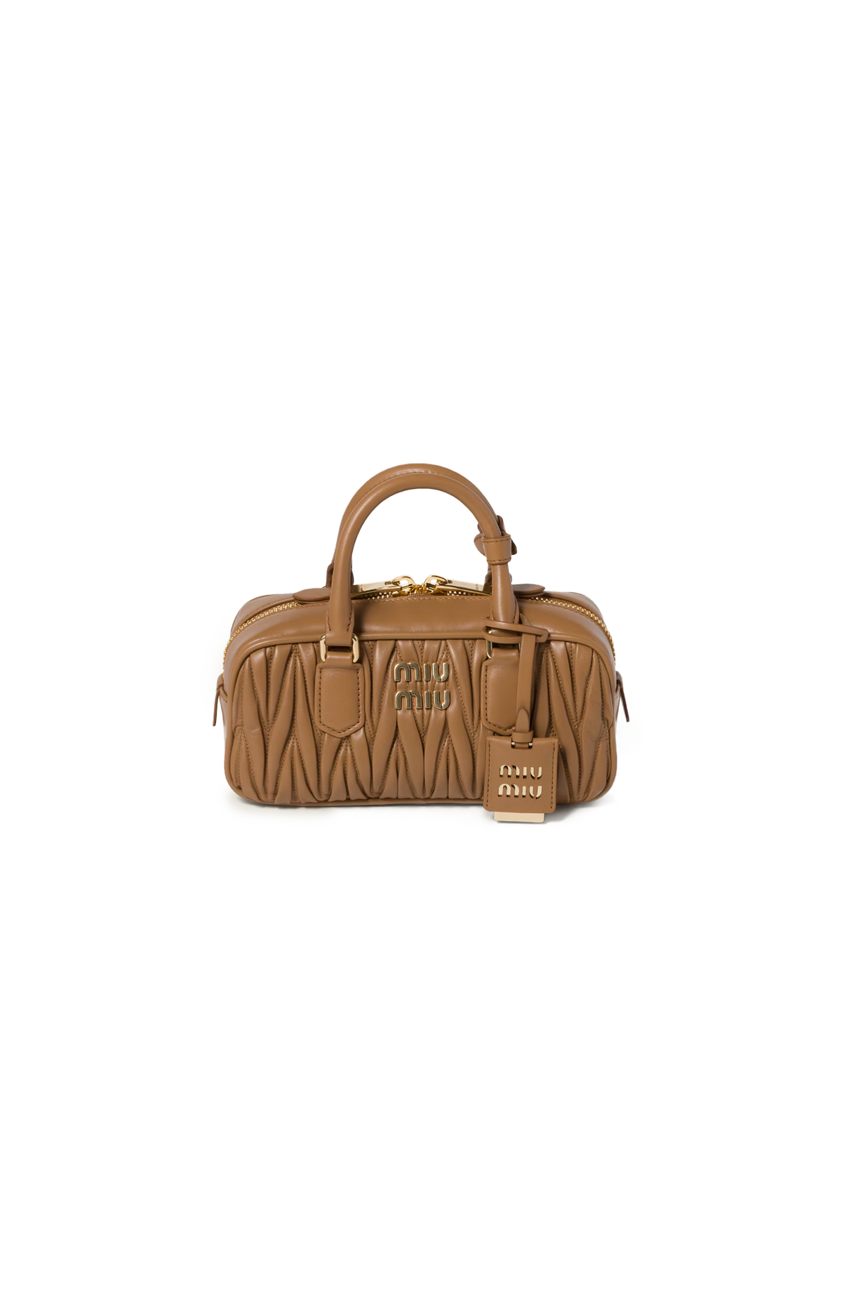 Miu Miu Arcadie Matelassé Nappa Leather Bag in Caramel — front view