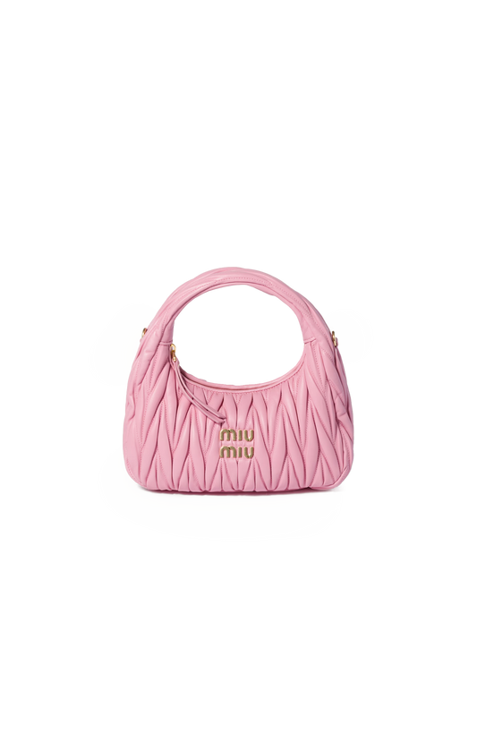 Miu Miu Wander Matelassé Nappa Leather Hobo Bag in Pink — front view