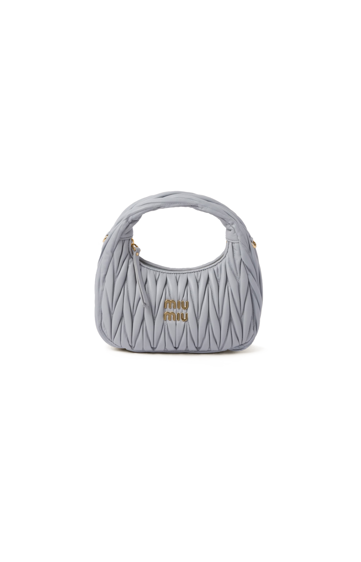Miu Miu Wander Matelassé Nappa Leather Hobo Bag in Pearl Grey — front view