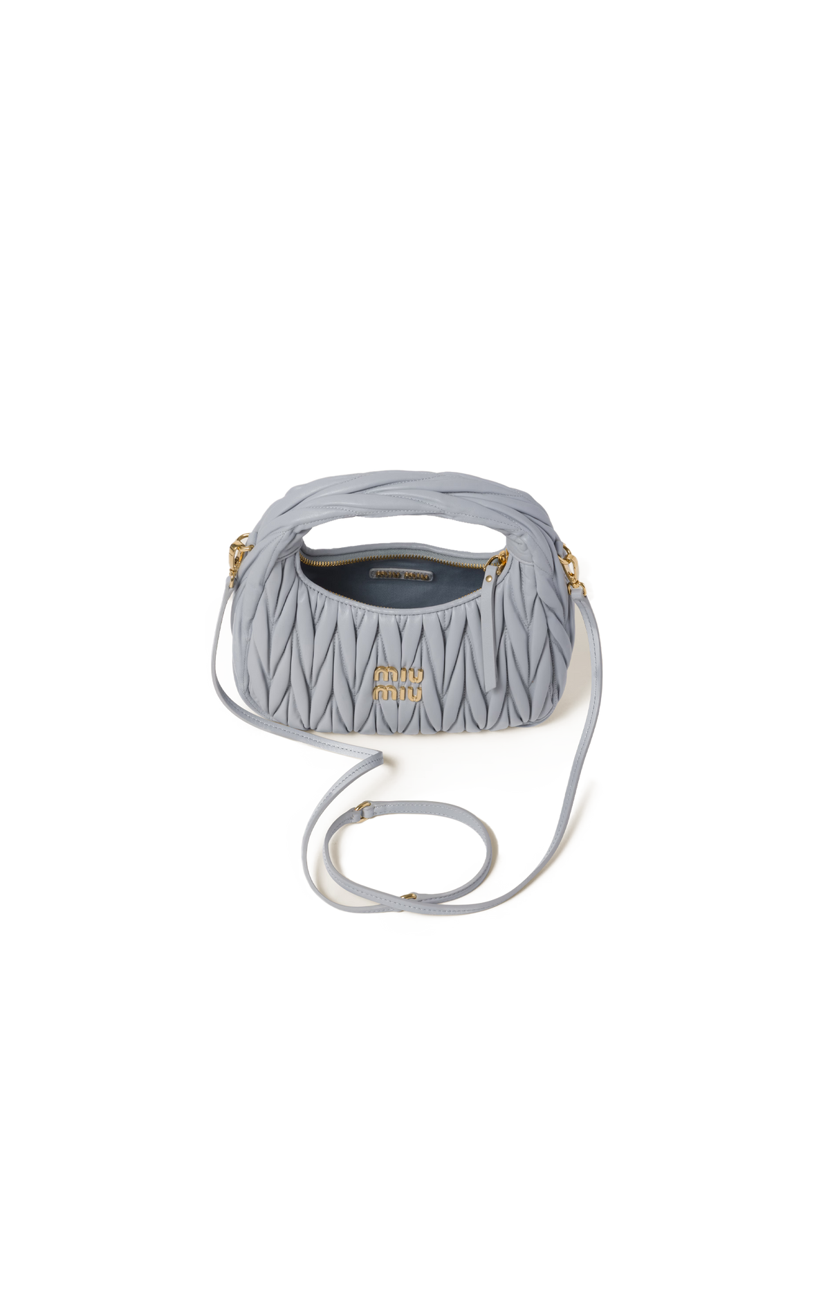 Miu Miu Wander Matelassé Nappa Leather Hobo Bag in Pearl Grey — product photo 4