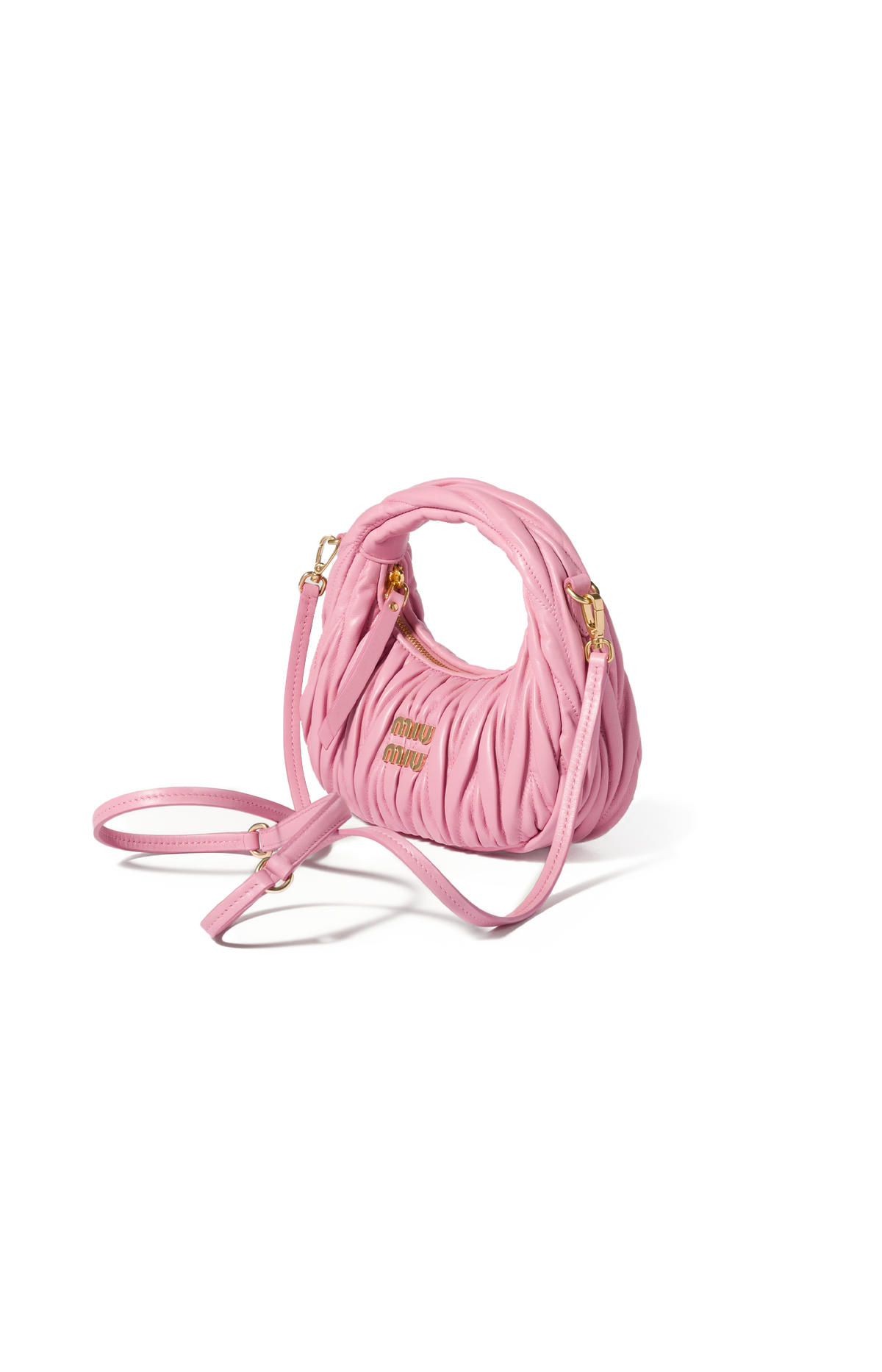 Miu Miu Wander matelassé nappa leather hobo mini-bag in Pink — product photo 2